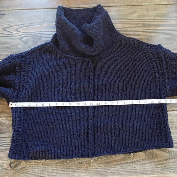 Free People Sweater XS Black Be Yours Cowl Neck Chunky Knit Cropped Boxy Cozy - Picture 2 of 9